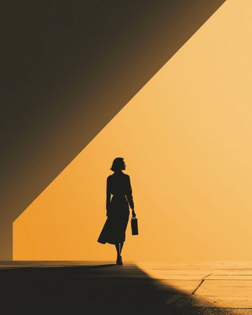 Silhouette of a woman with shopping bags in her hands.の素材