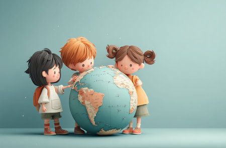 Group of children around the world. 3d illustration. World Environment Day concept.の素材