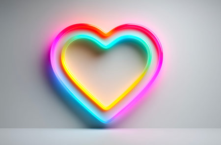 Colorful neon heart on a white background. 3d rendering.の素材