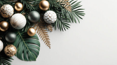 Christmas composition. Christmas, winter, new year concept. Flat lay, top view, copy spaceの素材