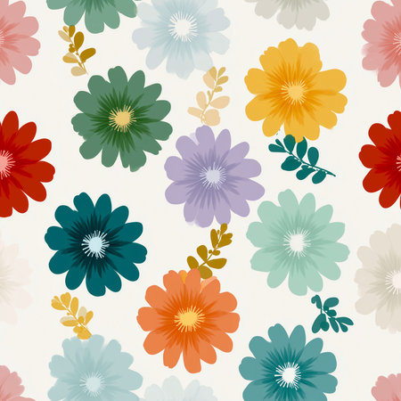 Seamless pattern with colorful flowers on a light background. Vector illustration.の素材