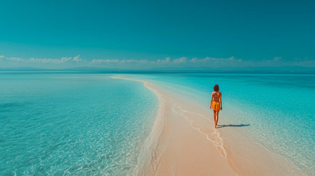 Young beautiful woman in bikini on the beach in the Maldives.の素材