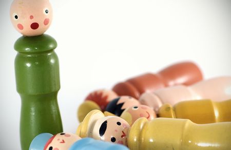 wood puppets in love with bubbles, isolatedの写真素材