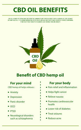 CBD Oil Benefits vertical infographic illustration about cannabis as herbal alternative medicine and chemical therapy, healthcare and medical science vector.のイラスト素材