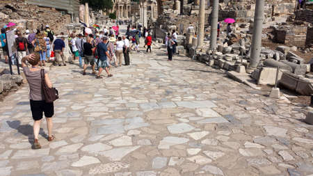 Tourists visiting the ancient city of Ephesus, Turkeyのeditorial素材