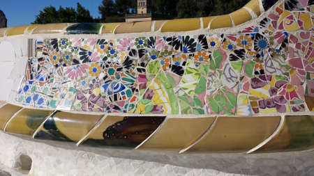 The longest bench with mosaics in the Park Guell in Barcelona, ????Spainの写真素材