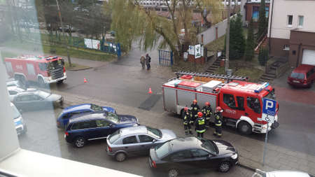 Gdynia, Poland - December 17, 2015: Securing events by firefighters. Two fire trucks on the street...