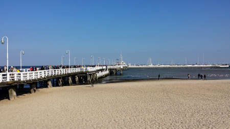 Sopot, Poland - September 30, 2017: People walk around Sopot Pier. Longest pier in Europe.のeditorial素材