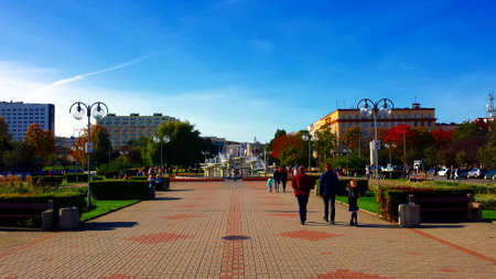 Gdynia, Poland - October 15, 2017: Kosciuszko Square in Gdynia, Poland. People walk on the pedestrian street in the center of Gdynia.のeditorial素材
