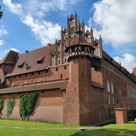 Malbork, Poland - June 25, 2020: Walls of the Teutonic Castle in Malbork, Poland