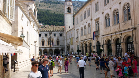 Dubrovnik, Croatia - June 26, 2017: Tourists on Stradun Street in Dubrovnik Old Town, Croatiaのeditorial素材