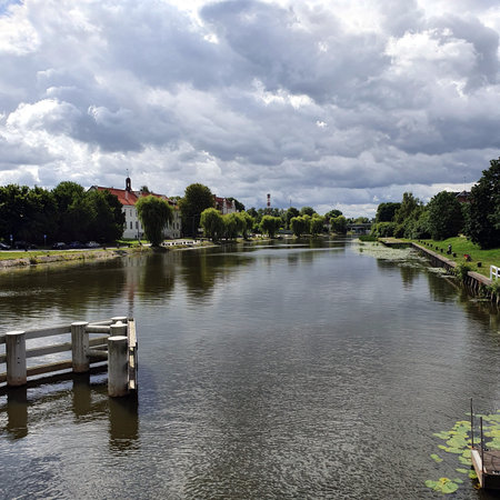 By the river in the Polish city of Elblagの写真素材