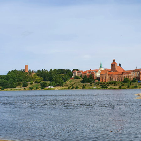 Panorama of Grudziadz on the other side of the Vistula River, Poland.