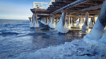 Icy pillars of the Sopot pier, Polandの写真素材