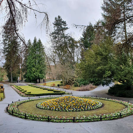 Beautiful flower beds in the old Oliwa Park in Gdansk, Polandの写真素材