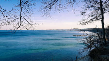 View from a high cliff over the Baltic Sea in Gdynia Orlowo, Pomeranian Voivodeship, Polandの写真素材