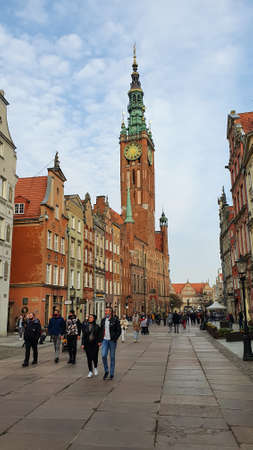 Gdansk, Poland - April 18, 2021: Long Market boulevard in old town city center of Gdansk, Polandのeditorial素材