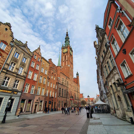 Gdansk, Poland - April 18, 2021: Long Market boulevard in old town city center of Gdansk, Polandのeditorial素材