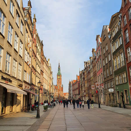 Gdansk, Poland - April 18, 2021: Long Market boulevard in old town city center of Gdansk, Polandのeditorial素材