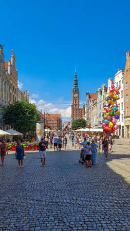 Gdansk, Poland - July 11, 2021: Long Market boulevard in old town city center of Gdansk....