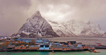views of sakrisoy typical town in lofoten islandsの写真素材