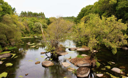 MiÃ±o river passing through Lugo, Galiciaの写真素材