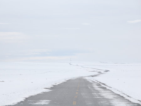 road in the snow, winter landscape, road in the snow, winter roadの写真素材