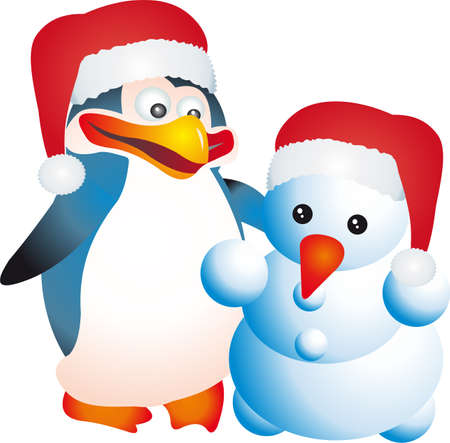 Penguin and snowman vector のイラスト素材