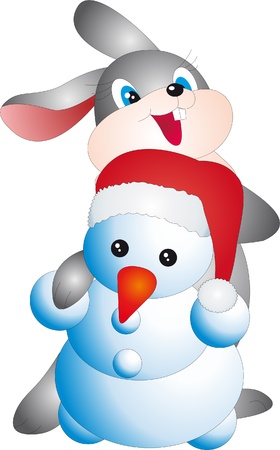 Rabbit and snowman vectorのイラスト素材