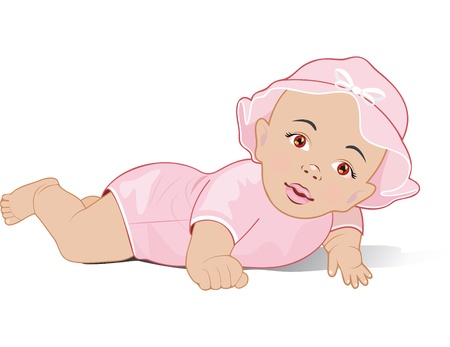 A baby girl lying on her stomachのイラスト素材