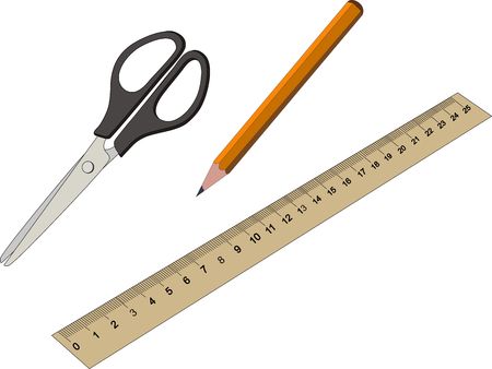 Stationery Office and School Items Set Collection including pencil scissors ruler on white background. Vectorのイラスト素材