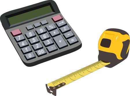 Engineering color icons set. Measuring tape, calculator. Vector isolated illustration.のイラスト素材
