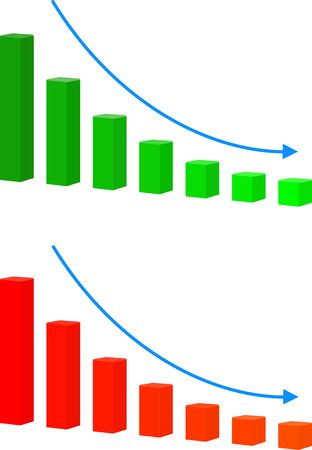 Chart with bars declining vector icon. Decrease sign icon. Finance graph symbol.のイラスト素材