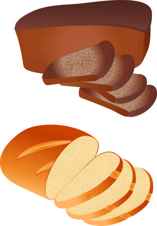Bread food variety. Brick butterbrot, baton or baguette. Theme for bakehouse or shop, store, natural rural nutritionの写真素材