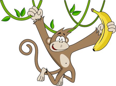Funny monkey with banana.の写真素材