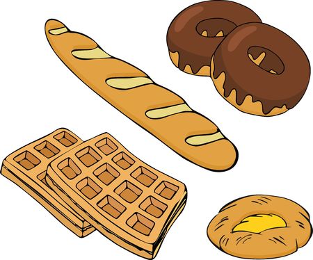 Bakery vectors set. Bakery shop and baked goods collection isolated vector illustrationのイラスト素材