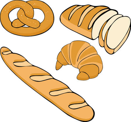 Bread vector hand drawn set illustration. Gluten food bakery collection.のイラスト素材