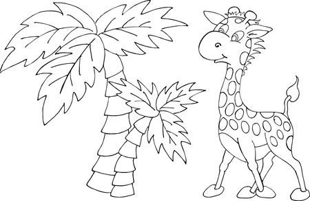 Cute Giraffe and palm tree. Vector illustration isolated on a white backgroundのイラスト素材