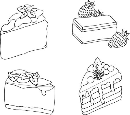 vector illustration of various cakes and pastries isolated on white.のイラスト素材