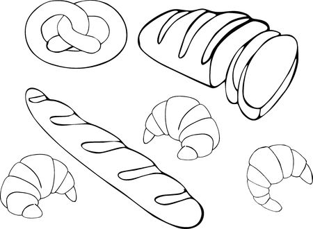 Bread vector hand drawn set illustration. Gluten food bakery collection. Isolated on white background.のイラスト素材