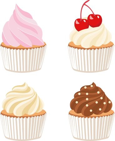 Set of cute vector cupcakes and muffinsの写真素材