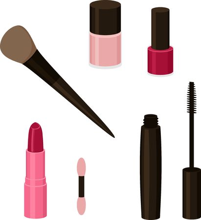 Simple Set of Cosmetics Related Raster Illustration. Contains such Icons as Lipstick, Makeup Brush and Nail polish.の写真素材