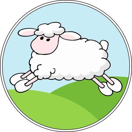 Raster Landscape background with cartoon sheep. Illustrationの写真素材