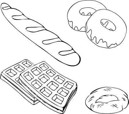 Bakery Raster set. Bakery shop and baked goods collection isolated Raster illustrationの写真素材