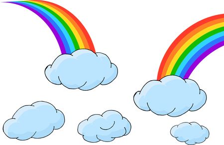 Set of rainbows with clouds. Raster Illustration.の写真素材