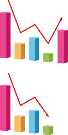 Decrease and Growing graph Icon. Chart with bars declining Raster icon. Finance graph symbol.の写真素材