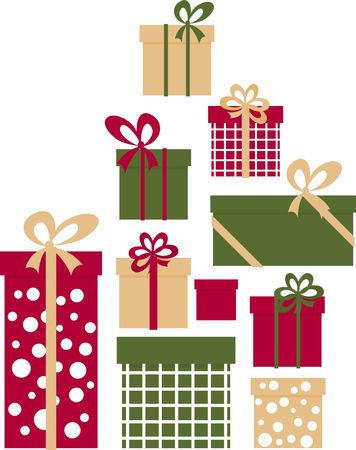 Big pile of colorful wrapped gift boxes. Mountain gifts. Beautiful present box with overwhelming bow. Gift box icon. Gift symbol. Christmas gift box. Isolated vector illustrationのイラスト素材