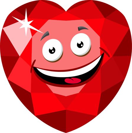 Ruby or Rodolite gemstone Funny cartoon character. Ruby heart-cut gemstone. Vector illustration isolated on white background.のイラスト素材