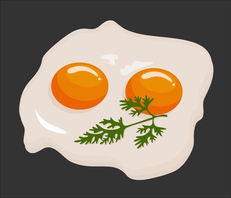 Two fried eggs in a frying pan cooked for breakfast. Delicious international meal. Homemade food, top view. Vector illustration isolated on white backgroundのイラスト素材