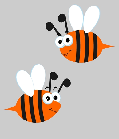 Bees Set. Vector illustration with cute cartoon bees, isolated on grey background.のイラスト素材
